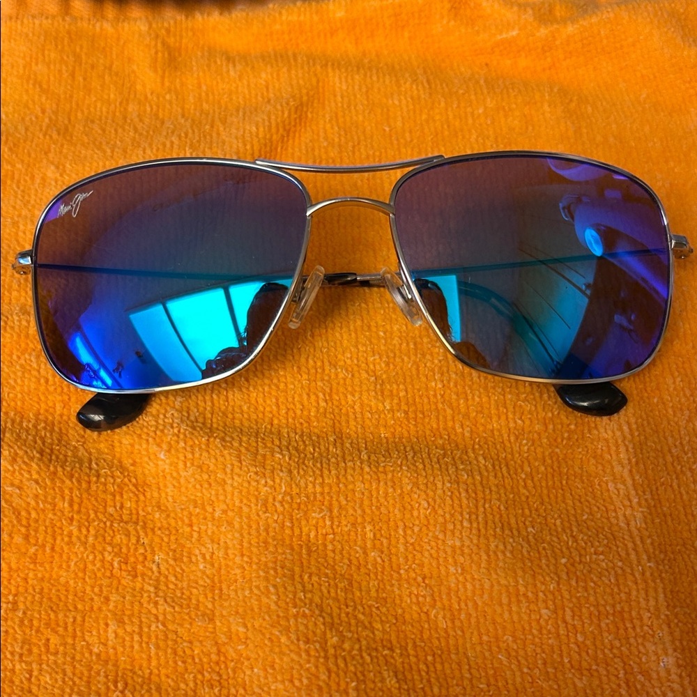 Maui Jim Wiki Wiki Silver Frame Blue Mirrored Lens Aviator Sunglasses